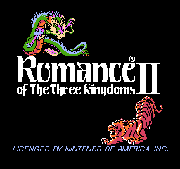 Romance of the Three Kingdoms II title screen for NES